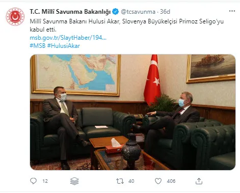 Son dakika: Milli Savunma Bakanı Hulusi Akar, Slovenya Büyükelçisi ile görüştü - 1