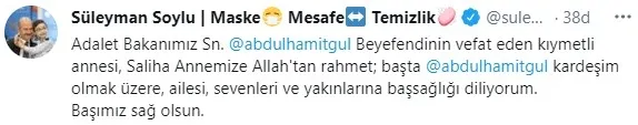Son dakika: Bakan Abdulhamit Gül'ün annesi vefat etti | Sağlık Bakanı Fahrettin Koca duyurdu - 7