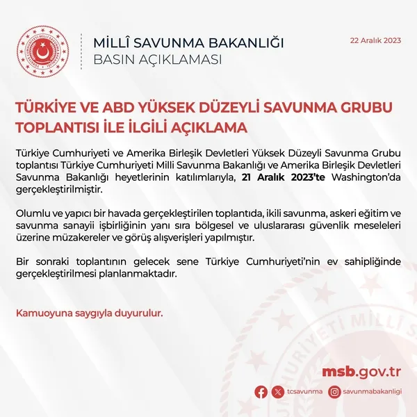 abd-ile-savunma-grubu-toplantisi-1703260209488.jpg Türkiye ile ABD Savunma Grubu Toplantısı düzenlendi! MSB: Olumlu bir havada gerçekleştirildi - 1