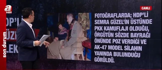HDP’li Semra Güzel’in fezlekesi A Haber’de! Güzel’in üstünde PKK kamuflajı ve yanında AK-47 model silahlar var