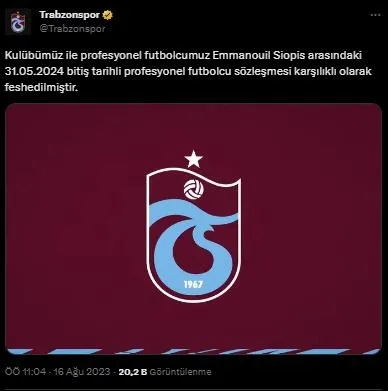 Trabzonspor’da flaş ayrılık! Manolis Siopis’in sözleşmesi feshedildi