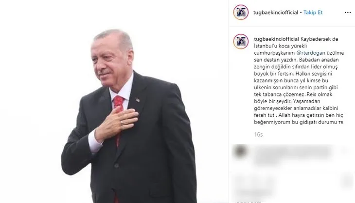 Tuğba Ekinci’den Başkan Erdoğan’a mesaj