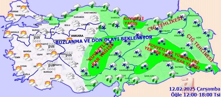 Kar yağışına 3 gün ara! Meteoroloji 16 il için sarı alarm verdi: Buzlanma, çığ ve don... 13