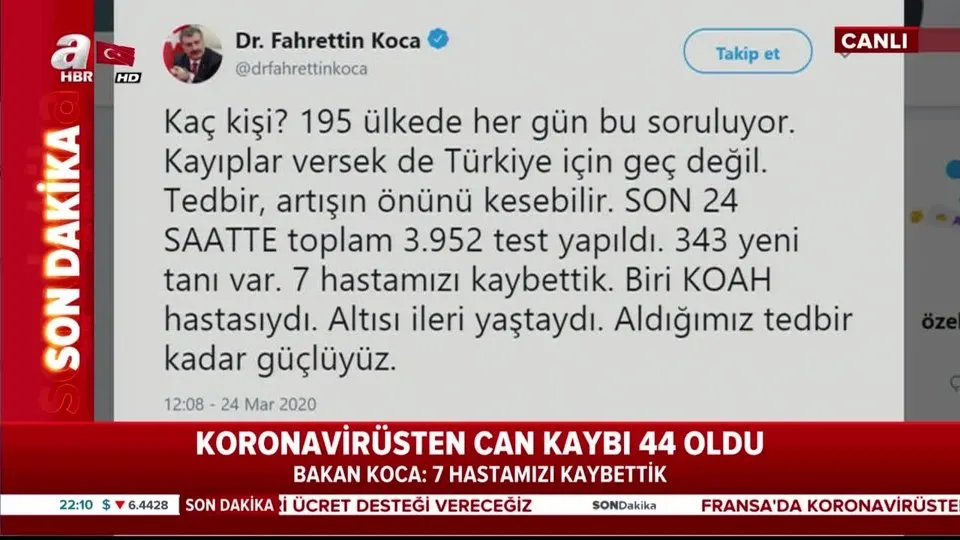 Son dakika: Fahrettin Koca son verileri paylaştı! Türkiye’deki vaka sayısı 1872’ye yükseldi | 24 Mart 2020 Salı