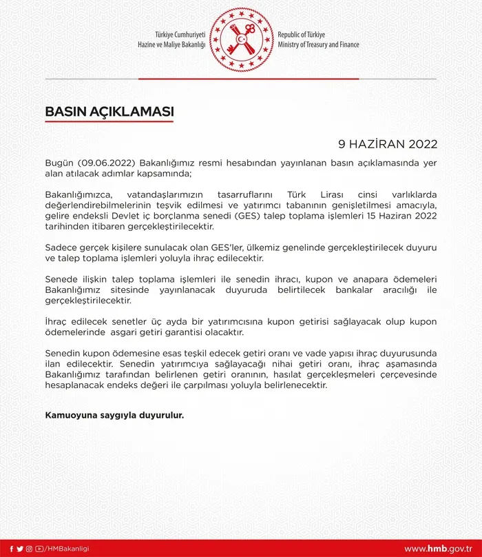 Hazine ve Maliye Bakanlığı: GES’ler talep toplama işlemleri yoluyla ihraç edilebilecek GES nedir? GES’in açılımı ne?