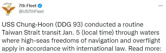 ABD’den Çin’e gözdağı! Savaş gemisi USS Chung-Hoon Tayvan Boğazı’ndan geçti