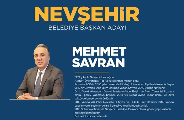 Mehmet Savran kimdir, kaç yaşında, nereli? AK Parti Nevşehir Belediye başkan adayı kim oldu? MHP, CHP ve İYİ Parti adayları kimler?