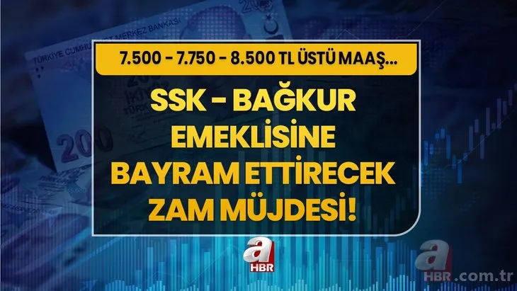 SSK Bağkur emeklisine bayram ettirecek zam müjdesi geldi! 7500-7750-8500 TL ve üstü maaş alanlara büyük zam! Refah payı, seyyanen artış...
