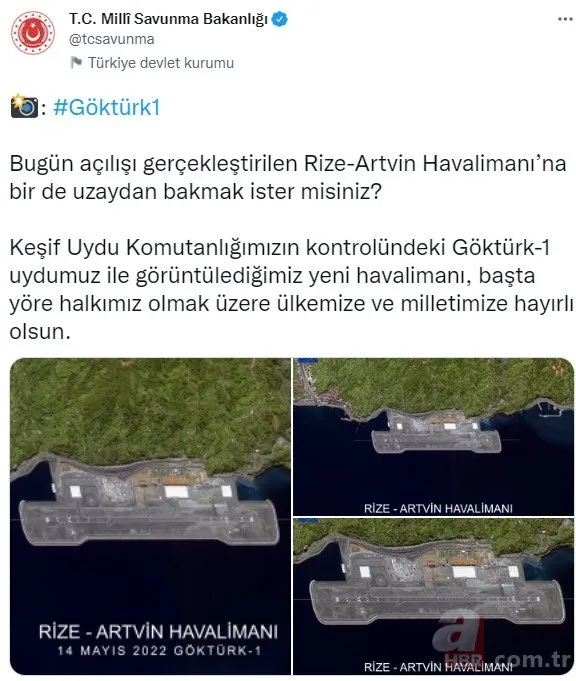 Türkiye’nin uydusu Göktürk-1’in gözünden Rize-Artvin Havalimanı! Ülkemize ve milletimize hayırlı olsun