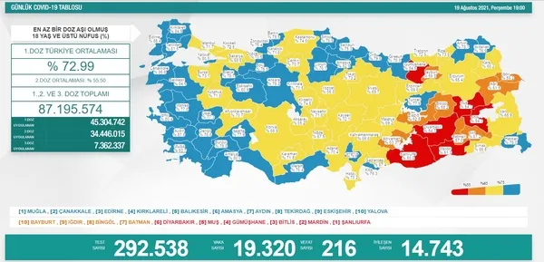 Sağlık Bakanlığı 19 Ağustos 2021 Kovid-19 vaka ve vefat tablosu | Türkiye'de koronavirüsten kaç kişi öldü vaka sayısı ne kadar? - 1