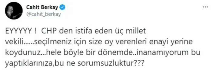 Son dakika: CHP’li Cahit Berkay’dan istifa eden vekillere tepki: Size oy verenleri enayi yerine koydunuz