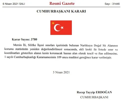 Karar Resmi Gazete’de! Mersin’de bulunan Narlıkuyu Doğal Sit Alanı kesin korunacak hassas alan ilan edildi