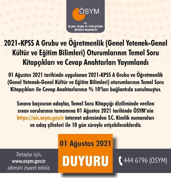 KPSS’ye girenler dikkat! Soru kitapçıkları ve cevap anahtarları yayımlandı