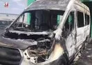 Kaynak yapılan minibüs bir anda alev aldı