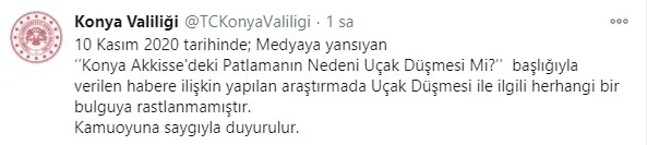 Konya Valiliğinden "uçak düştü" iddialarına ilişkin açıklama - 1