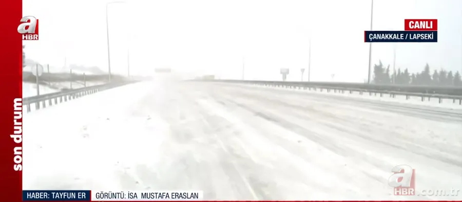 Çanakkale'de yoğun kar ve tipi! Buz pistine dönen yolda zorlu yayın... A Haber muhabiri Tayfun Er son durumu aktardı 4