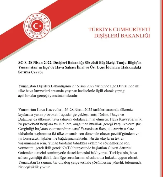 Türk Dışişleri'nden Yunanistan ile Ege'de yaşanan olaylara dair yaptığı açıklamaya yanıt - 1