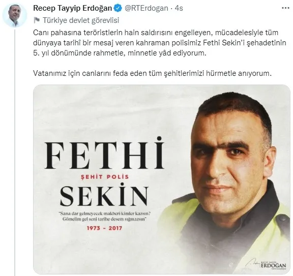 Başkan Erdoğan şehit polis Fethi Sekin ve adliye memuru Musa Can'ı andı - 1