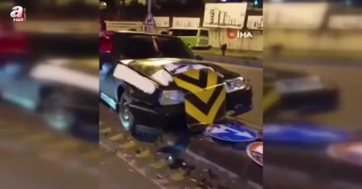 Kontrolden çıkan otomobil refüje çıktı