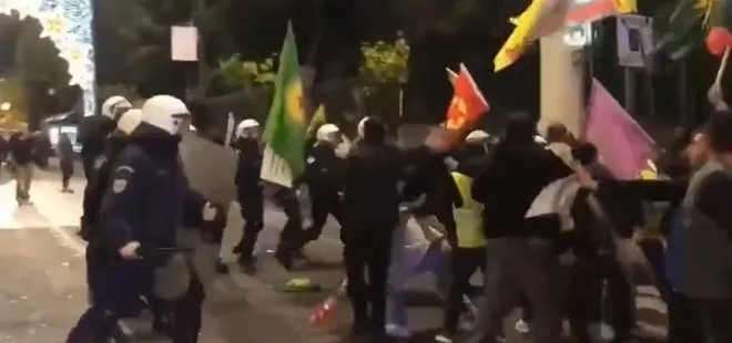 PKK destekçileri Yunanistan sokaklarında polise saldırdı! Ses bombası ile müdahale ettiler