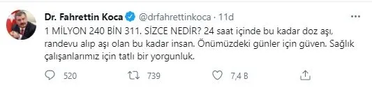 Sağlık Bakanlığından koronavirüs aşısı açıklaması! Son 24 saat aşılama miktarı 1 milyonu geçti