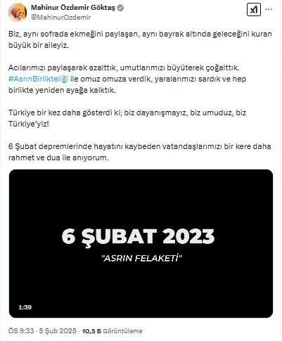 BAKAN GÖKTAŞ’TAN FELAKETİN YILDÖNÜMÜ MESAJI