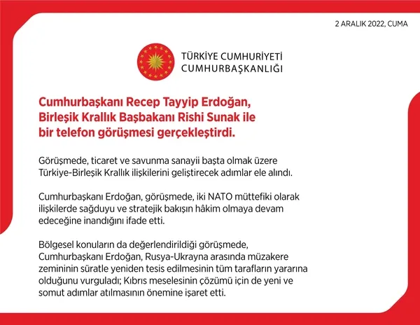 Başkan Erdoğan ile İngiltere Başbakanı Rishi Sunak arasında önemli görüşme: NATO Rusya-Ukrayna Kıbrıs meselesi… - 2