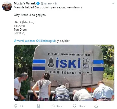 Şile’deki su çilesine tepki gösteren Bakan Varank’tan Kılıçdaroğlu ve Akşener’e ’DARK’lı gönderme