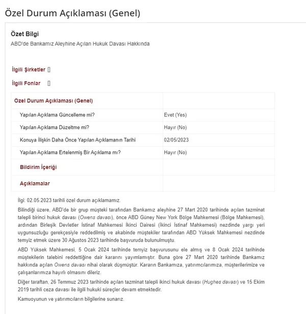 Son dakika! Halkbank’ın ABD’deki davasında yeni gelişme! KAP’a açıklama geldi