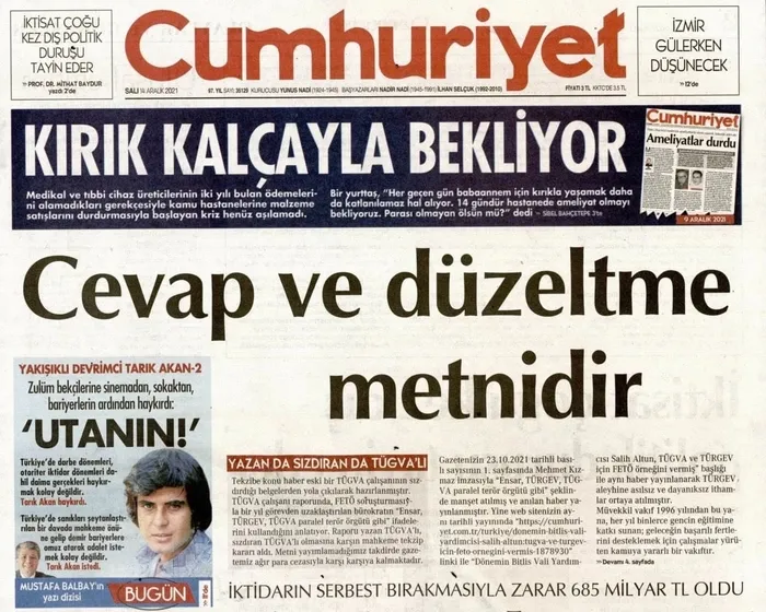 Son dakika: Cumhuriyet Gazetesi TÜGVA'yı hedef almıştı! Yalan manşete tekzip de manşetten - 1
