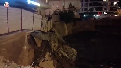 İnşaatın koruma duvarı yıkıldı