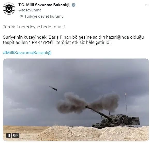 msb-suriyenin-kuzeyinde-1-pkk-ypgli-terorist-etkisiz-olduruldu-1680964588426.jpg MSB: Suriye'nin kuzeyinde 1 PKK-YPG'li terörist öldürüldü - 1