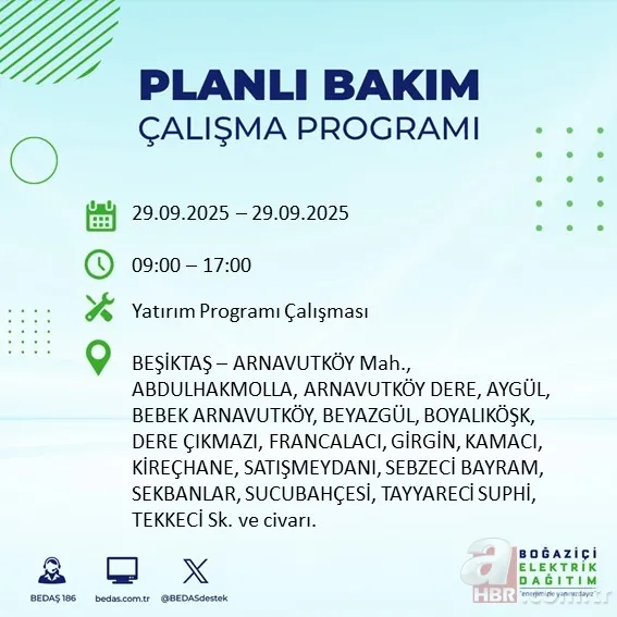 29 EYLÜL İSTANBUL ELEKTRİK KESİNTİSİ: Kesinti hangi ilçelerde olacak, saat kaçta gelecek? 7