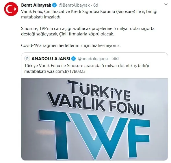Son dakika: Hazine ve Maliye Bakanı Berat Albayrak: Türkiye ile Çin arasında anlaşma sağlandı