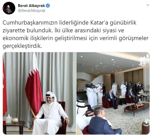 Son dakika: Hazine ve Maliye Bakanı Berat Albayrak’tan Katar paylaşımı
