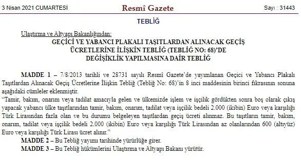 Yurt dışından bakım ve tamire gelen otomobil sahipleri dikkat: Artık ücret alınacak! Resmi Gazete'de yayımlandı - 4