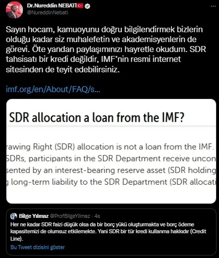 Bakan Nebati’den İYİ Partili Yılmaz’ın ’IMF’ iddialarına bir yalanlama daha: Paylaşımınızı hayretle okudum