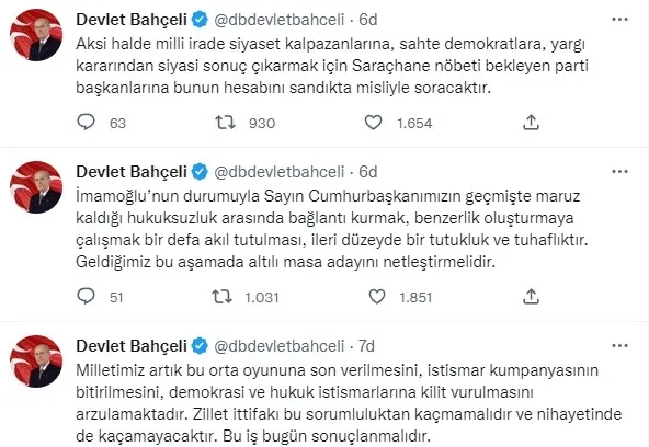 MHP Lideri Devlet Bahçeli’den flaş Ekrem İmamoğlu açıklaması: Senaryosu önceden yazılmış operasyon