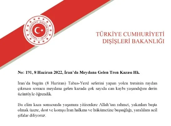 Tabas-Yezd seferini yapan yolcu treninin raydan çıkması: Dışişleri Bakanlığından İran’a başsağlığı mesajı - 1