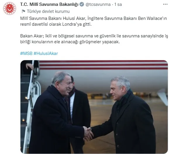 Bakan Hulusi Akar’dan İngiltere’ye önemli ziyaret