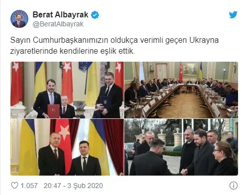 Hazine ve Maliye Bakanı Berat Albayrak'tan Ukrayna paylaşımı - 1