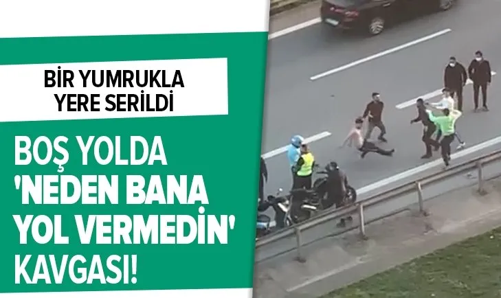 Boş yolda 'neden bana yol vermedin' kavgası! Bir yumrukla yere serildi