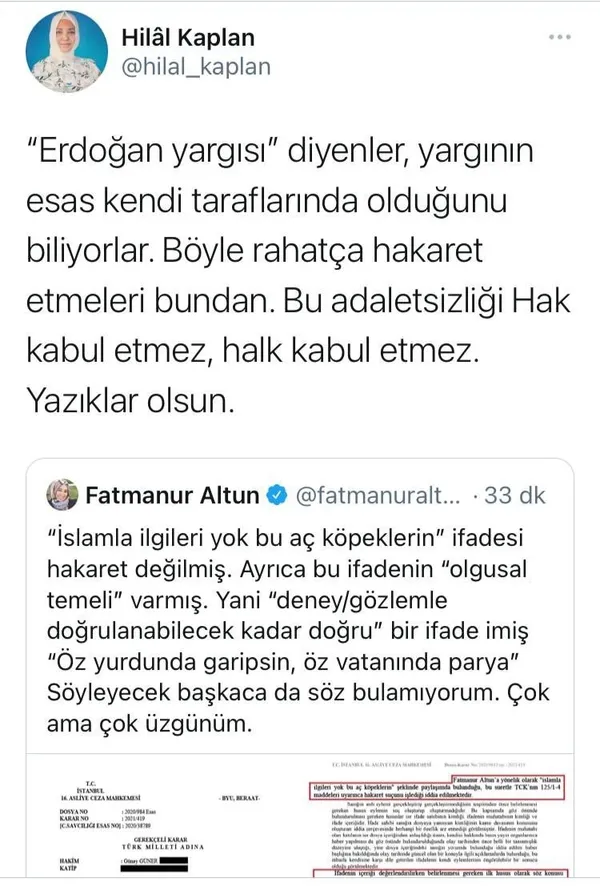 TÜRGEV Yönetim Kurulu Başkanı Fatmanur Altun’a hakaret eden Nazan Demir için beraat kararı