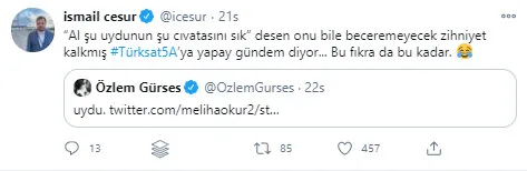 Türksat 5A uydusuna ’yapay gündem’ diyen Halk TV sunucusu Özlem Gürses’e sert tepki