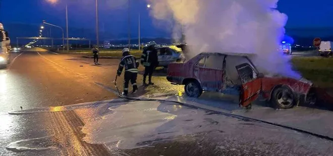 Erzurum'da araç cayır cayır yandı