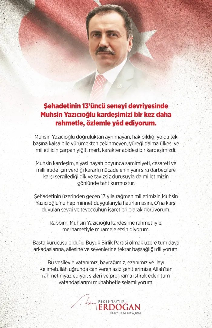 Başkan Erdoğan'dan Muhsin Yazıcıoğlu için anma mesajı - 1