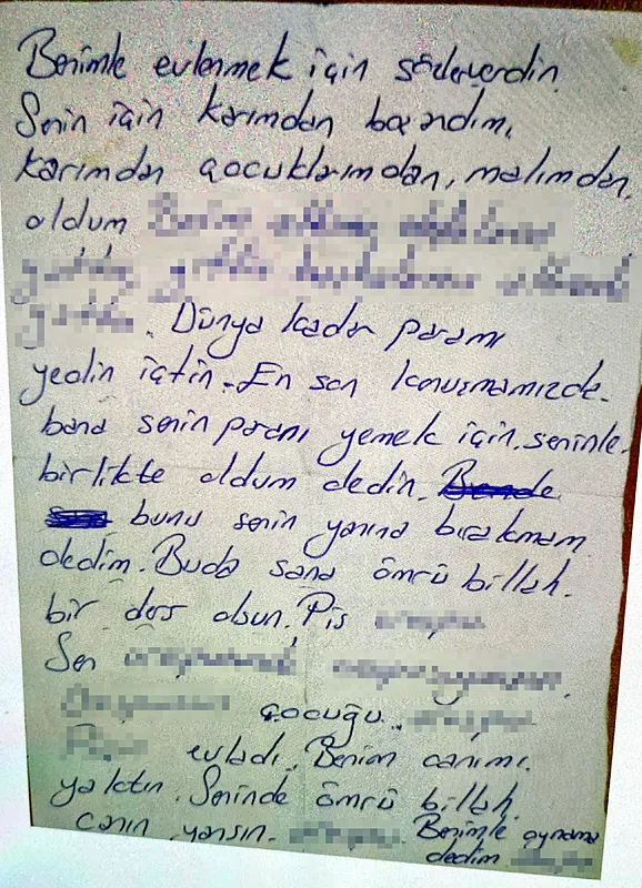 1733999528317.jpeg Eski eşi Ayten Çağıran'ı boğazını keserek öldüren Abdülkadir Kocaoğlu'nun yazdığı not (DHA)