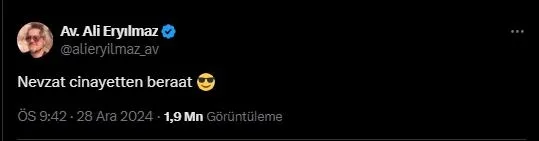 narinin-katilleri-belli-oldu-nevzat-bahtiyara-dikkat-ceken-karar-diyarbakir-barosu-itiraz-edecek-1735421349907.jpeg Nevzat Bahtiyar'ın avukatı Ali Eryılmaz sosyal medya hesabından dikkat çeken paylaşımlarda bulundu. (Foto: ahaber.com.tr ekran görüntüsü)