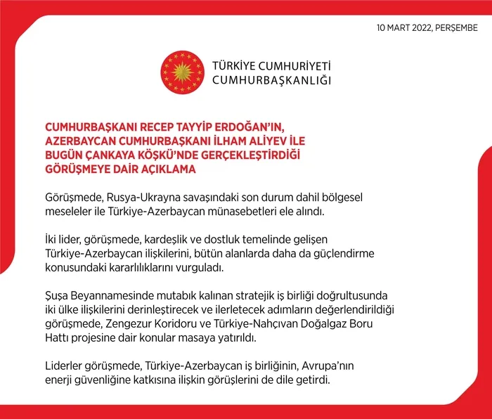 Başkan Erdoğan ile Azerbaycan Cumhurbaşkanı İlham Aliyev görüşmesinin ayrıntıları belli oldu