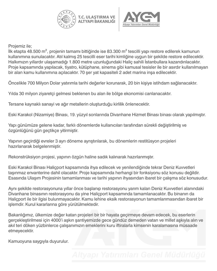 Ulaştırma ve Altyapı Bakanlığından Eski Karakol Binası iddialarına yalanlama